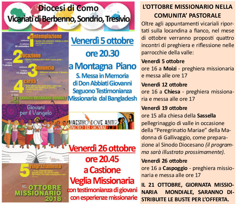 L'ottobre missionario in Valle e nel vicariato